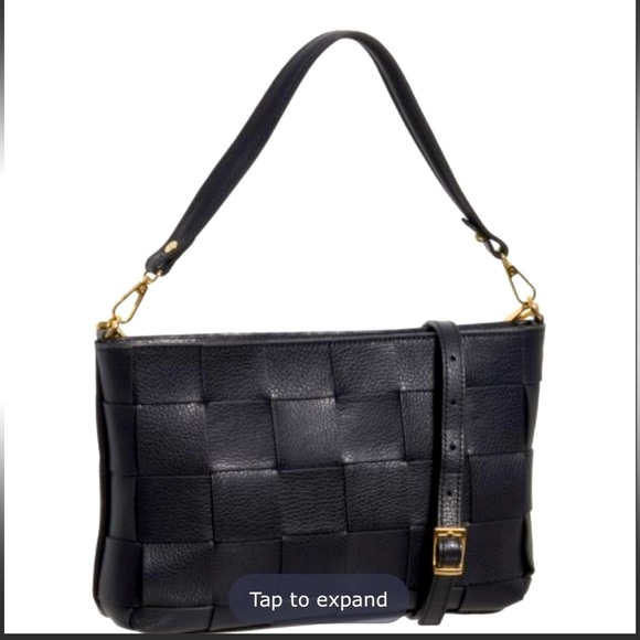 Anna Paola Brit black leather basket weave top zip crossbody